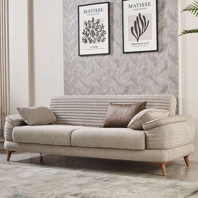 Foxton 3-Seater Fabric Sofa Bed - Beige - With 2-Year Warranty